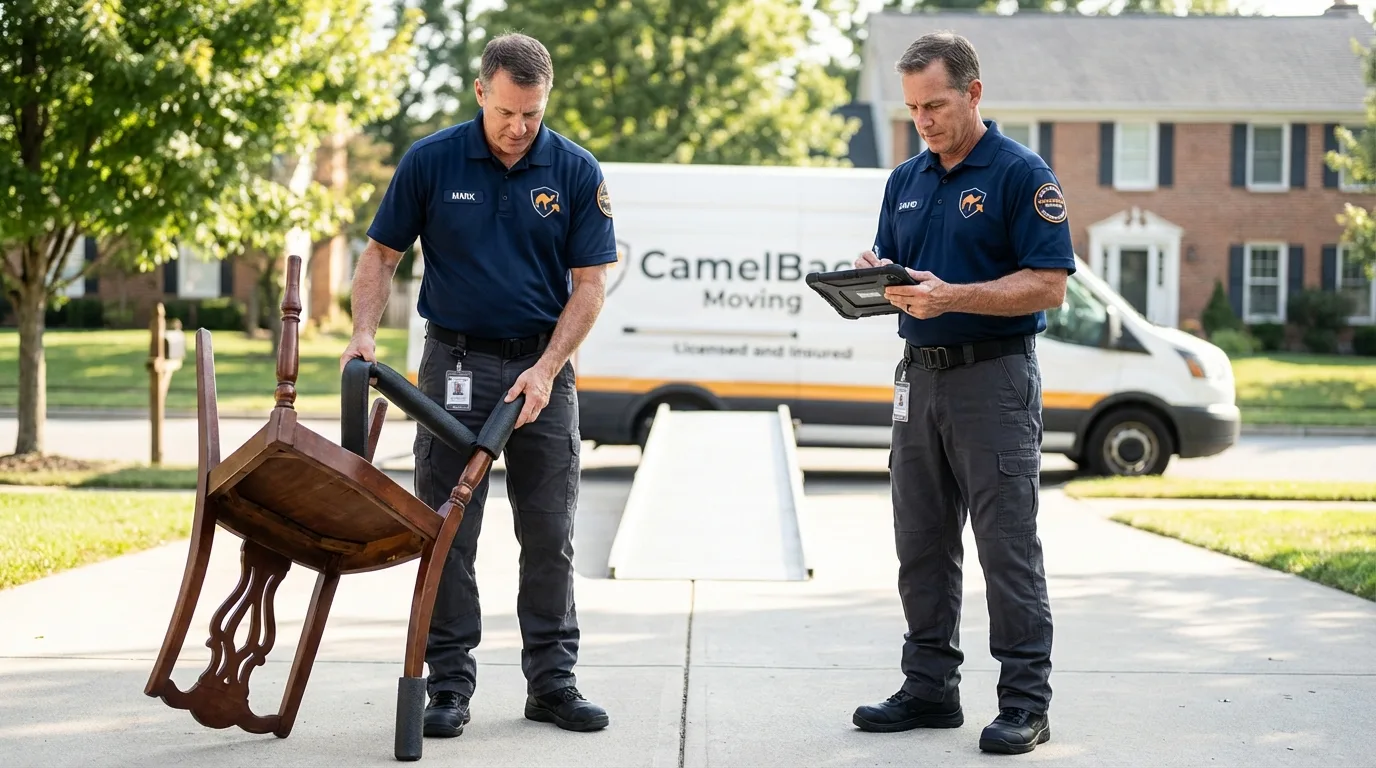 Movers inspecting furniture for damage prevention before loading in Georgetown, PA